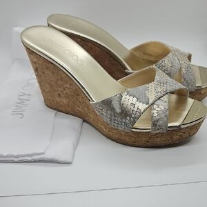 Jimmy Choo Metallic Wedge Sandals
